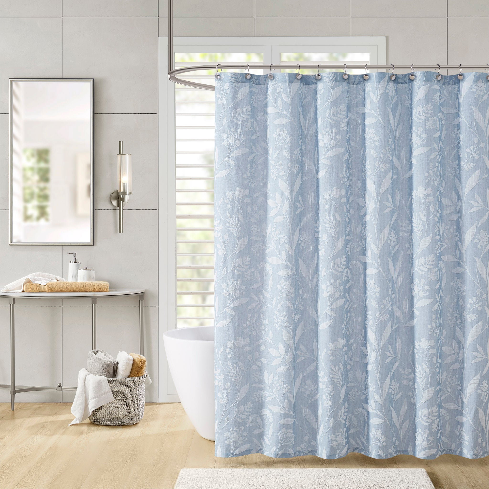 Blue grey online white shower curtain